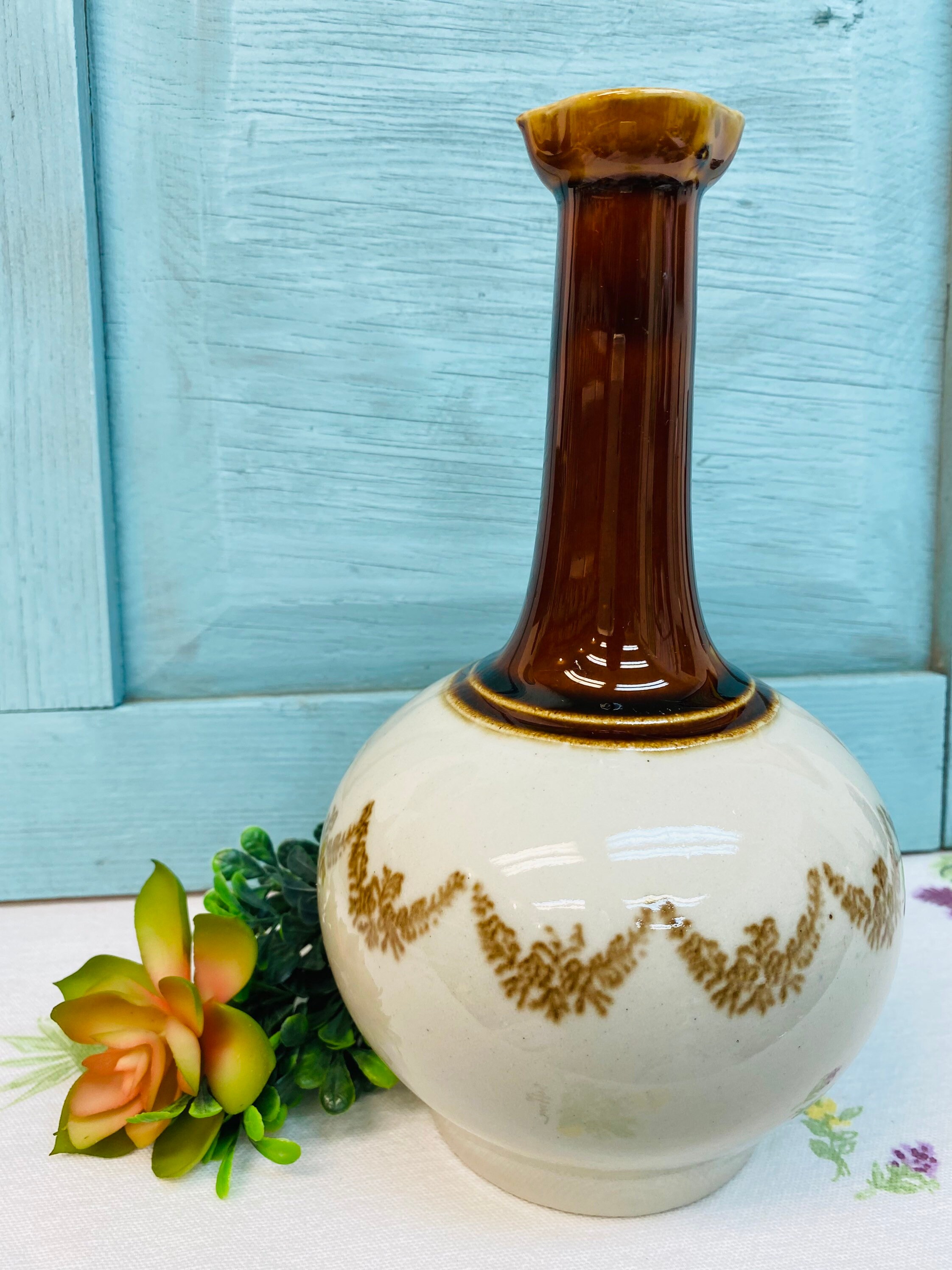 Vintage Bottle Ceramic Decanter Vase France Pottery Brown Etsy