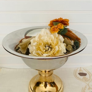 Large Silver & Brass Pedestal Compote/ Centerpiece