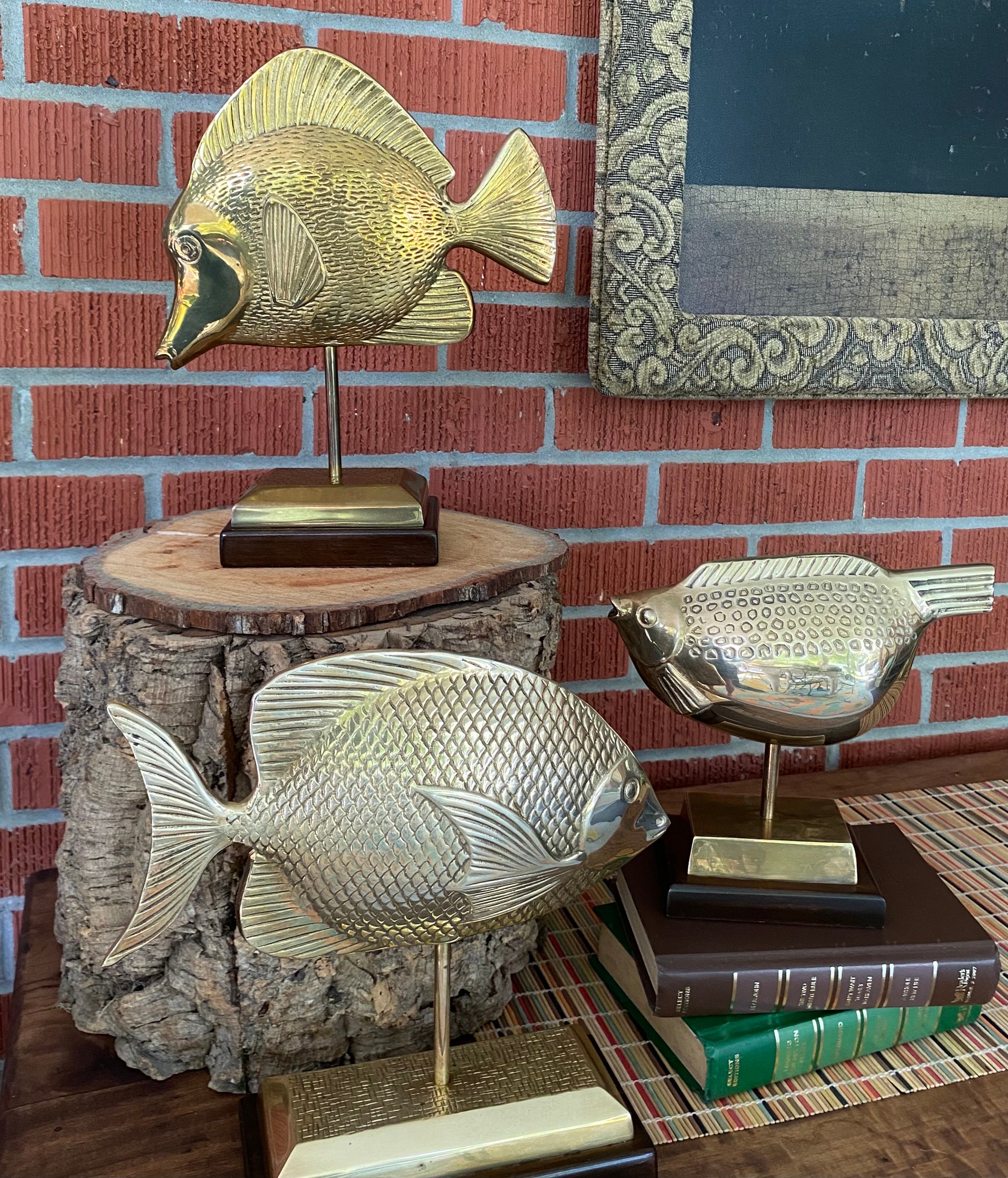 Set of 3 Solid Brass Tropical Fish Sculptures/ Statues