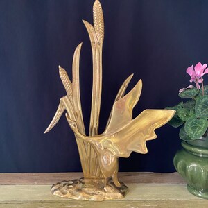 X-Large Solid Brass Duck in Cattails Statue/ Sculpture