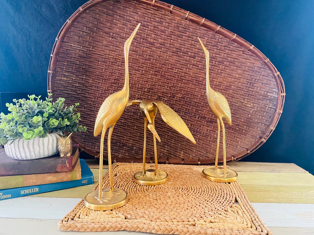 Set of 3 Vintage Brass Cranes Etsy
