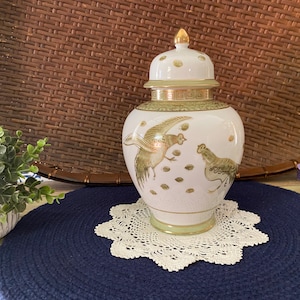 Beautiful Andrea by Sadek Porcelain Ginger Jar / Gilded Phoenix Greek Key Ginger Jar