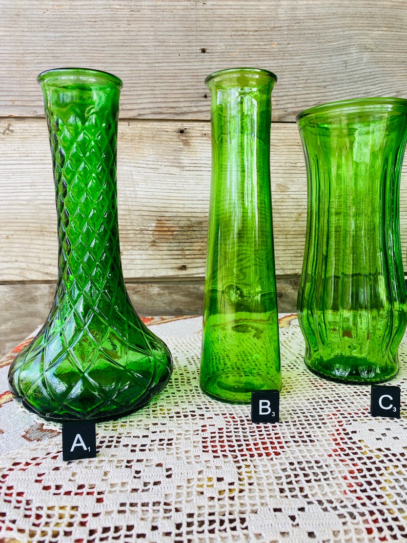 Vintage Green Glass Vases image 3