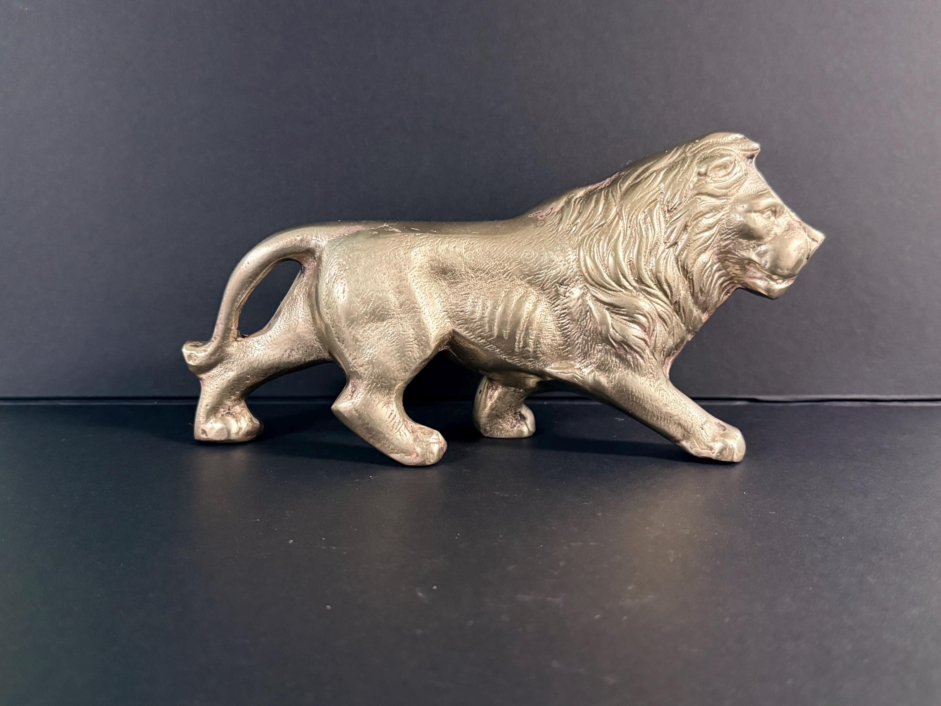 Large Antique Solid Brass Lion Statue - Etsy