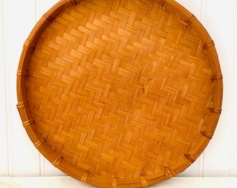 Chinese Woven Rice Bamboo Basket Tray/ Winnowing Basket