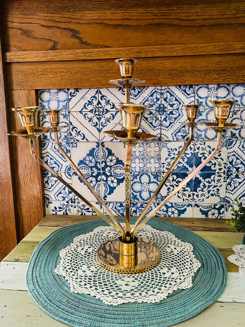 Vintage Mid-Century Modern Brass Candelabra Rare & Unique image 6