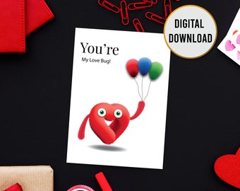 PRINTABLE Valentines Day Card (Little Heart Monster) | Digital download for teachers, kids, classrooms, friends, children, Instant Download