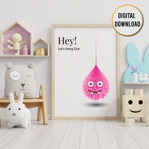 Nursery PRINTABLE (Pink Hanging Monster) Wall Art for Girls & Boys | Digital download for nursery decor, printable art, kids bedroom decor