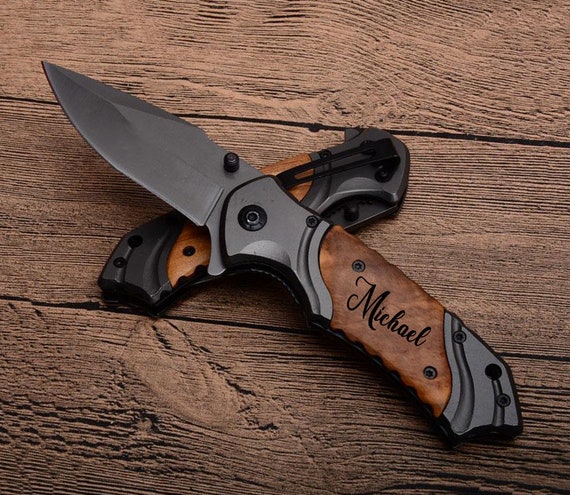 Engraved Pocket Knife, Personalized Wood Knife