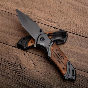 Regalo per il 5° anniversario per lui, regalo di anniversario in legno per lui, coltello personalizzato, regali di anniversario in legno per uomo, coltello inciso