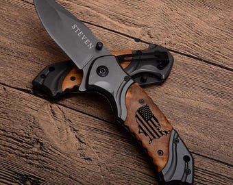 Personalized American Flag Pocket Knife Gift for Men Engraved Army Gift for Him Dad Boyfriend Veteran Army Camo Patriot Gift Hunting Men