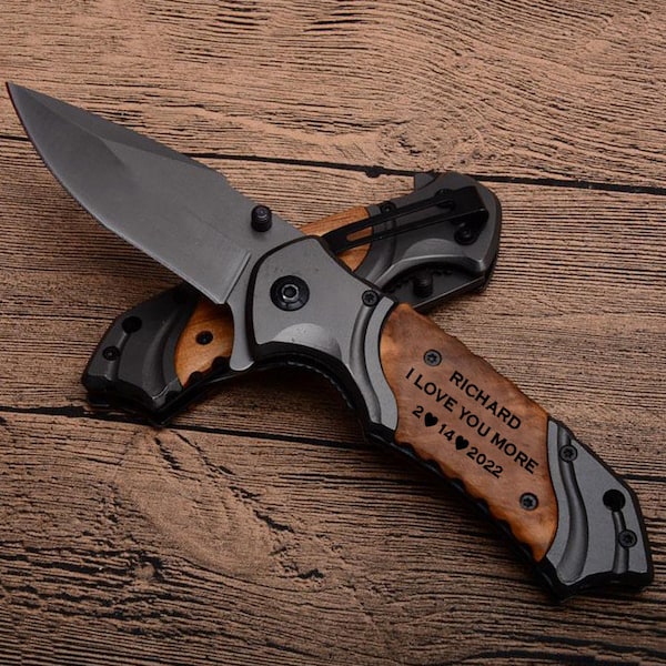 Cuchillo de caza grabado, navaja de bolsillo personalizada, regalos de caza para hombres, regalo para cazadores, regalo para él, regalo para novio, cuchillo, regalo para novio