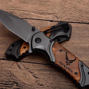Air Force Rank Knife, Custom Air Force Gifts, USAF Personalized Pocket Knives, US Air Force Promotion Gift, USAF Military Retirement Gift