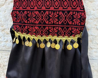 女の子用ドレス - 刺繍入りブラック/レッド/ホワイトのフリルレイヤードレス - 様々なサイズとスタイル