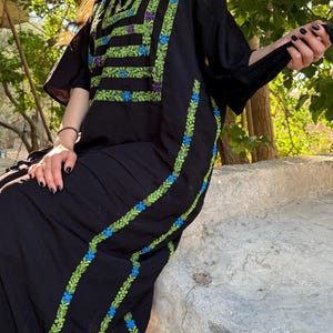 Thobe - Exceptional Embroidered Colorful Tatreez Thobe - Handmade Palestinian Women Black Dress - Heritage Wedding & Henna Dress