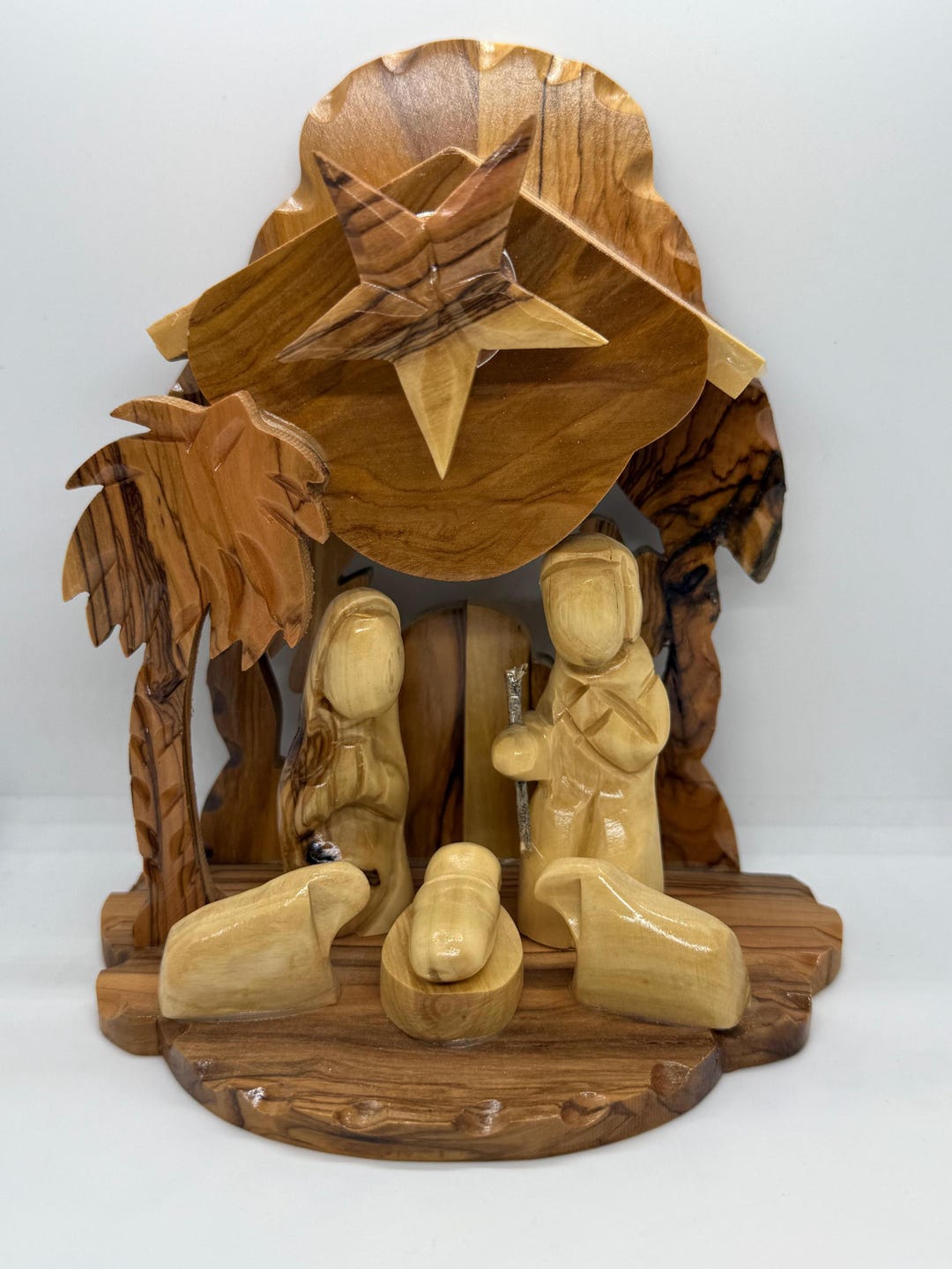 Grotto Star Olive Wood Nativity Scene Grotto With Musical Star on Top - Bethlehem ...
