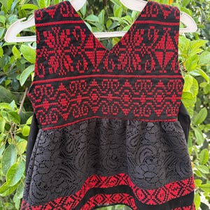 Girls Thobe - Embroidered Palestinian Baby Girl Black and Red Tatreez Dress - Traditional Heritage Thob with Ruffle Layers from Palestine