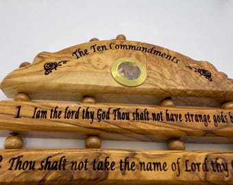 Adorno de pared de madera de olivo con los Diez Mandamientos: decoración cristiana para el hogar grabada con láser, 28 cm (11 pulgadas)