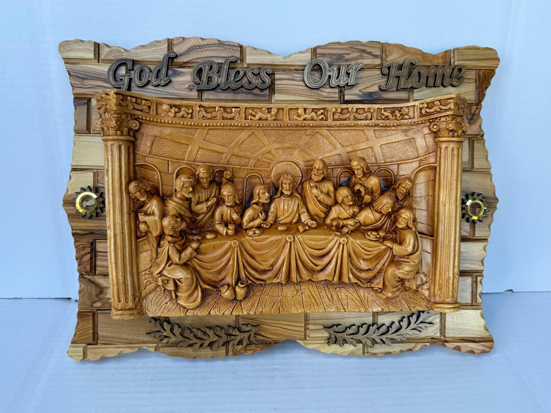 Exceptional the Last Supper Plaque - Handmade Olive Wood & Gypsum ...