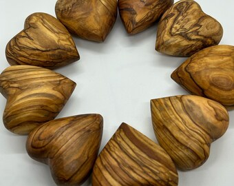 20 Olive Wood 3D Hearts – Dark Grains, Holy Land Wedding Favor & Home Decor Gift 1.75in