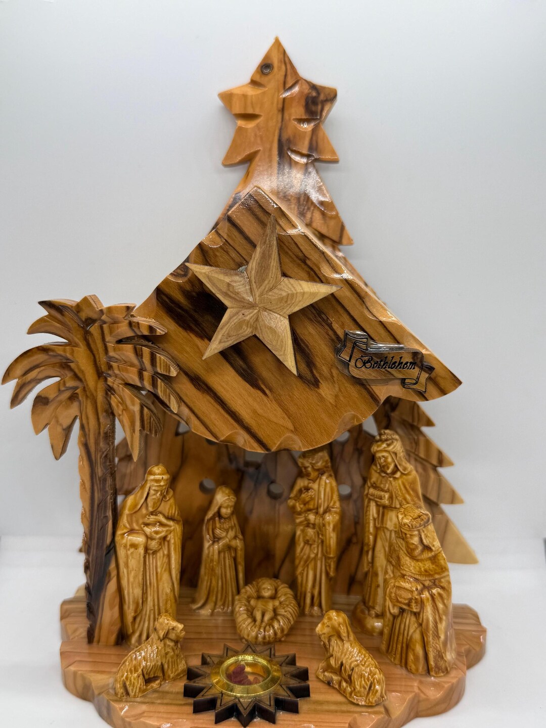 Grotto Star Olive Wood Nativity Scene Grotto With A Star on Top - Blessing Home ...