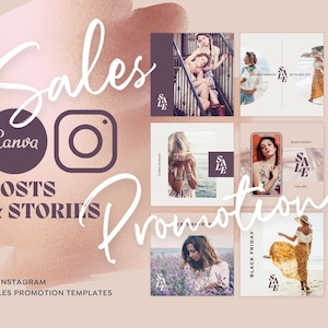 Instagram Template Canva Post Story Portrait Elegant Minimum Boho Sales Promotion Social Media IG Pack image 1