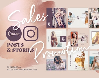 Instagram Template Canva Post Story Portrait - Elegant Minimum Boho Sales Promotion Social Media IG Pack