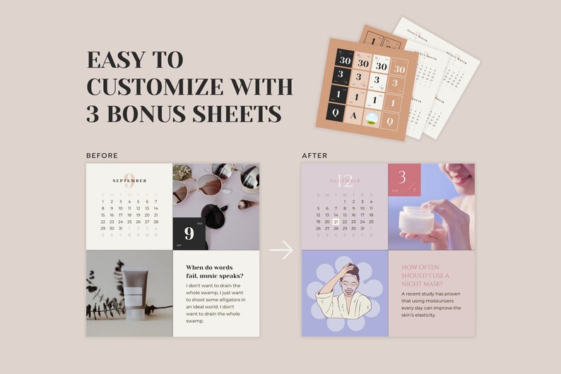 Instagram Template Canva Post Calendar - Minimum Carousel Social Media Branding Pack - Countdown Journal Diary