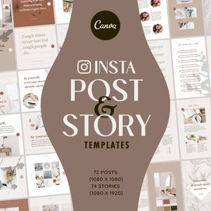 Instagram Template Canva Post Story - Clean Minimum Carousel Social Media Animated Pack - Quotes, Notification, CTA