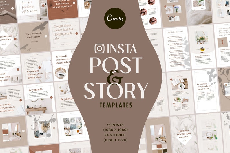 Instagram Template Canva Post Story - Clean Minimum Carousel Social Media Animated Pack - Quotes, Notification, CTA