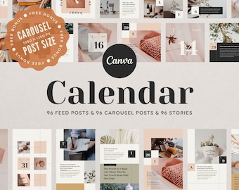 Instagram Template Canva Post Story Calendar - Reel Carousel Animated Cover Social Media Pack - Quotes, Notification, CTA