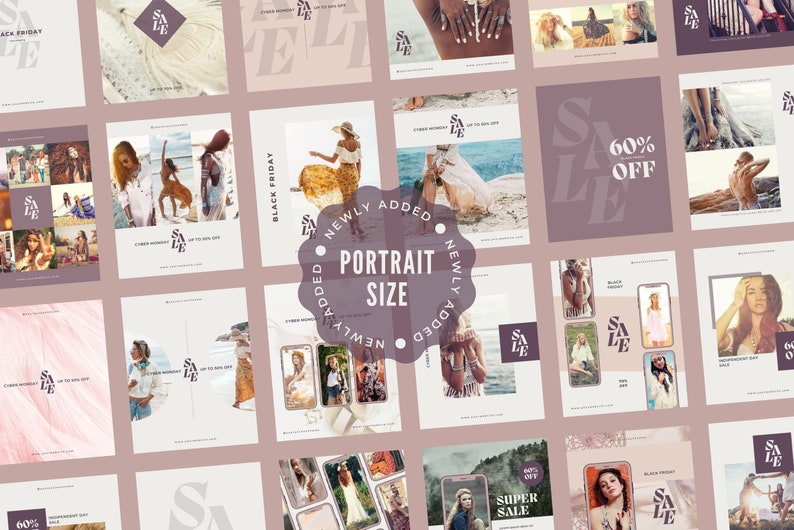 Instagram Template Canva Post Story Portrait - Elegant Minimum Boho Sales Promotion Social Media IG Pack