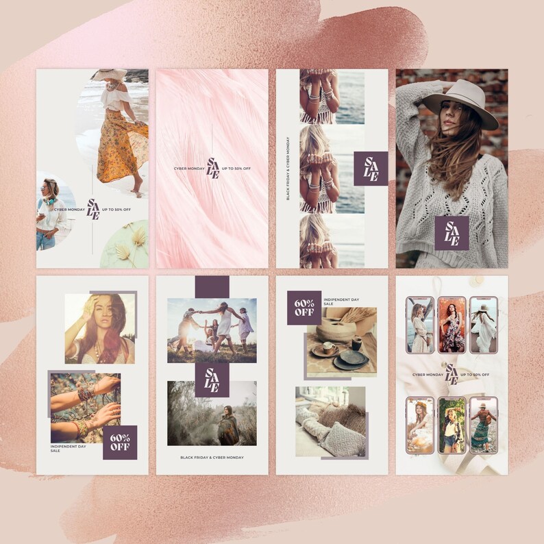 Instagram Template Canva Post Story Portrait - Elegant Minimum Boho Sales Promotion Social Media IG Pack