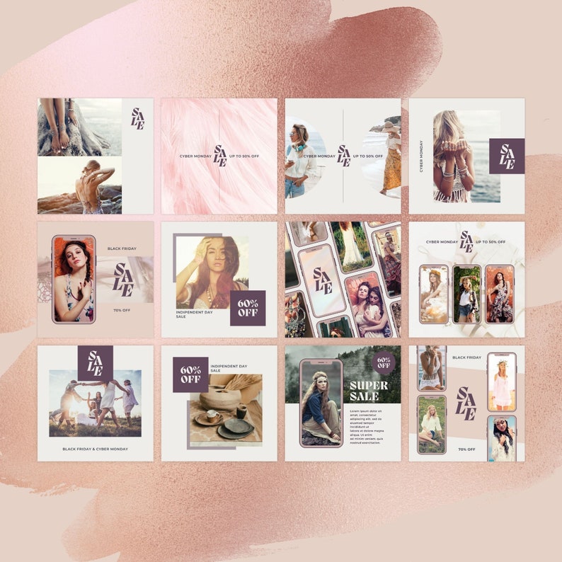 Instagram Template Canva Post Story Portrait - Elegant Minimum Boho Sales Promotion Social Media IG Pack