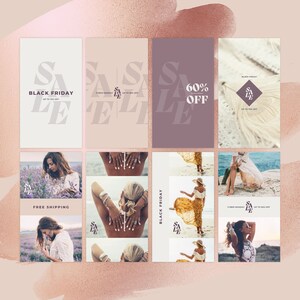 Instagram Template Canva Post Story Portrait - Elegant Minimum Boho Sales Promotion Social Media IG Pack