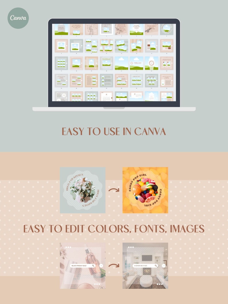 Instagram Template Canva Post Dot - Social Media Branding Carousel Creator Pack, Quotes, Notification, CTA