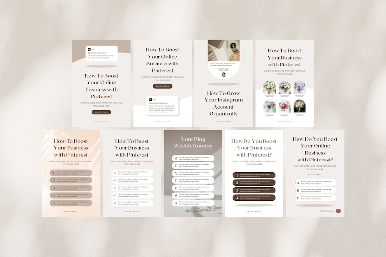 Pinterest Templates Canva Shadow - Customizable Clean Minimum Social Media Contents Marketing Design Pack