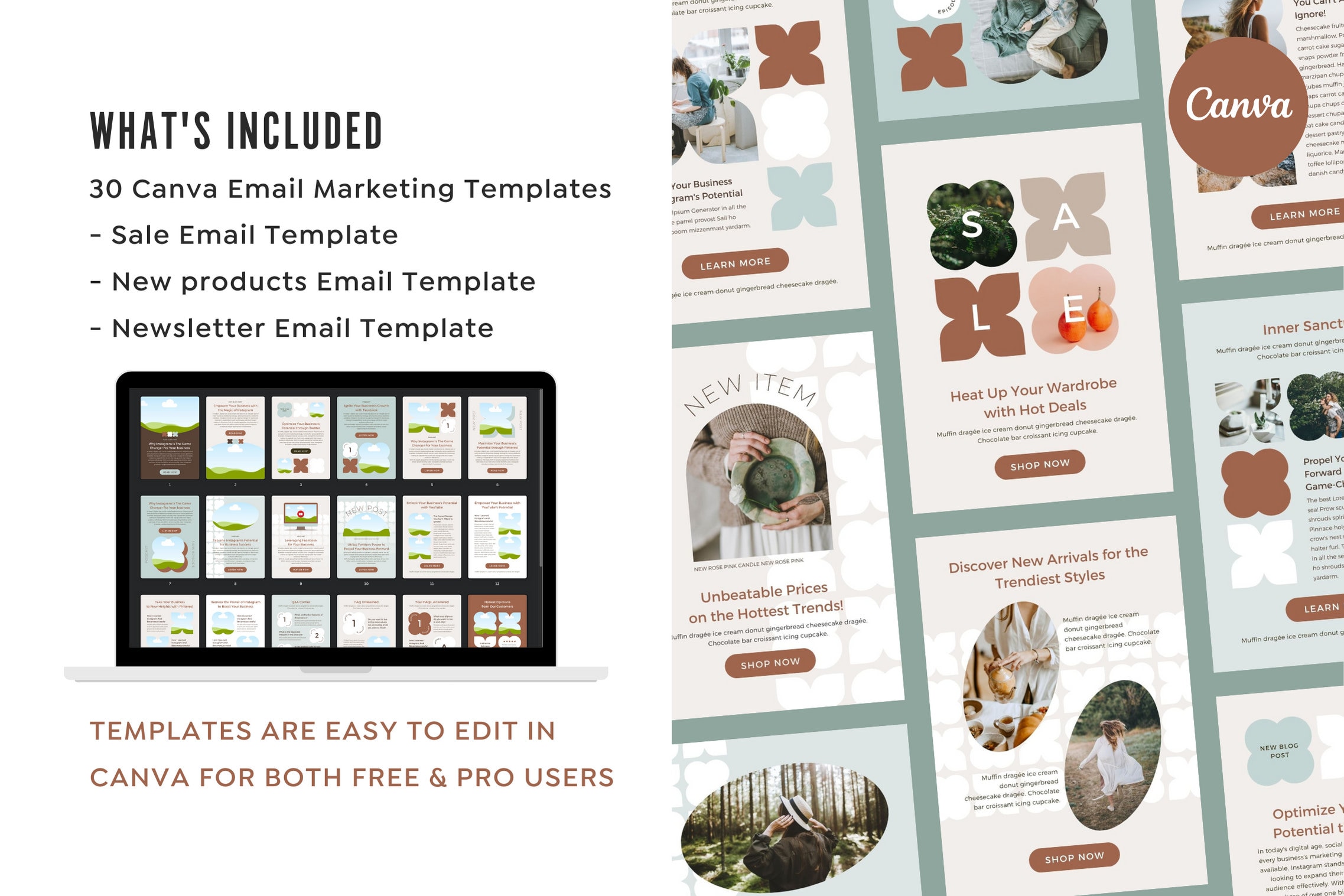 250+ premium email templates | easy to edit in canva... Canva Editable Email Templates Mint | Email Marketing | Product ...