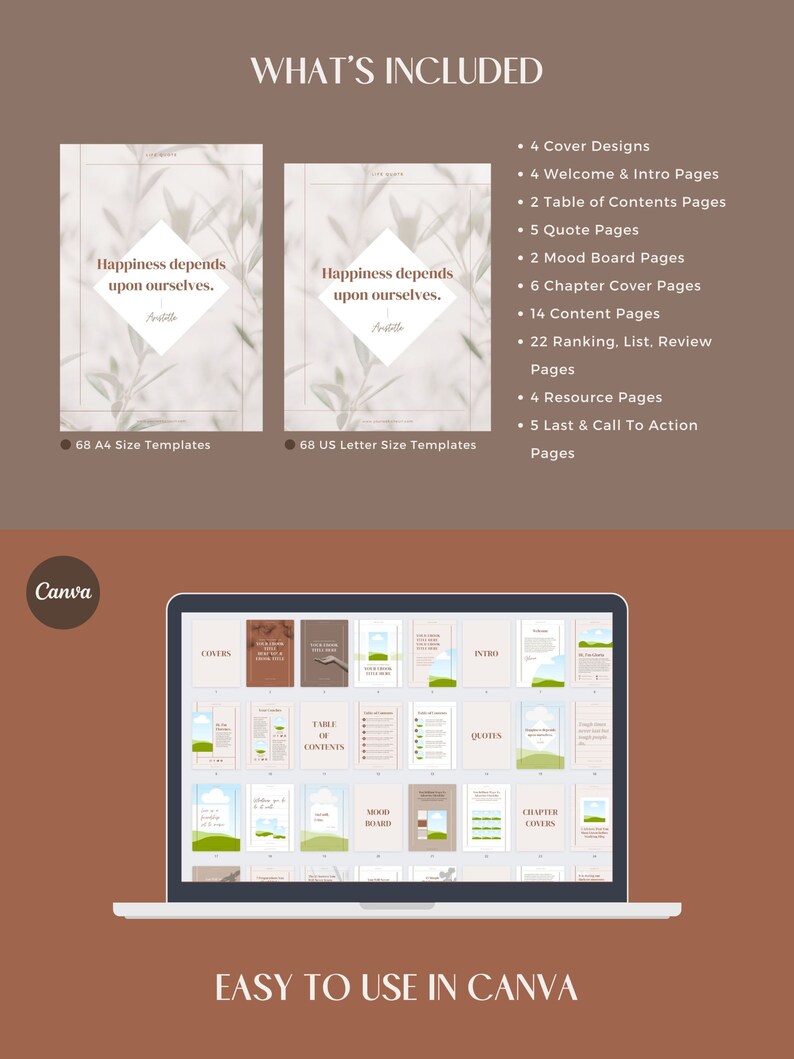 eBook Template Canva Beige - A4 US Letter Magazine Design Cover Lead magnet Coaching Pack