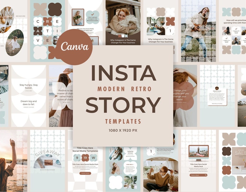 Instagram Template Canva Story Mint - Modern Retro Social Media Branding Animated Pack - Quotes, Notification, CTA Copy