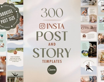 Instagram Template Canva Post Story Yoga - Reel Cover Pinterest Social Media Pack - Quotes, Notification, CTA