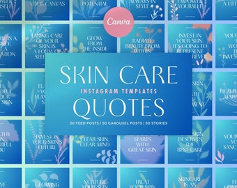 150 Canva Instagram Templates Skin Care Quote | Mental Health Inspirational Feed & Carousel Posts, Stories, Reel Covers