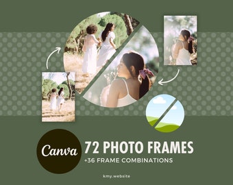 72 Semicircle Photo Frames + 36 Combinations for Canva Design Elements