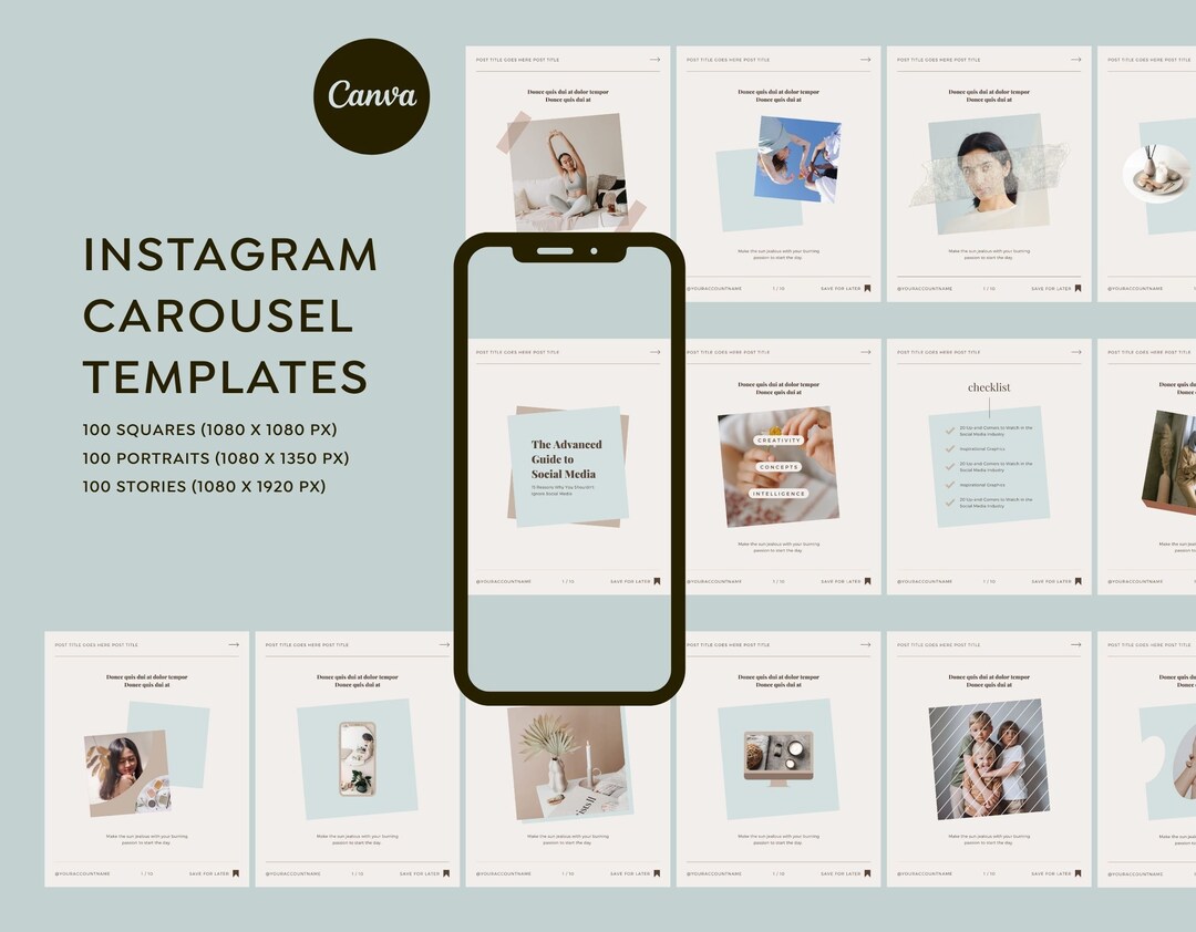 300 Instagram Template Canva Bundle - Carousel Post Portrait Story Reel ...
