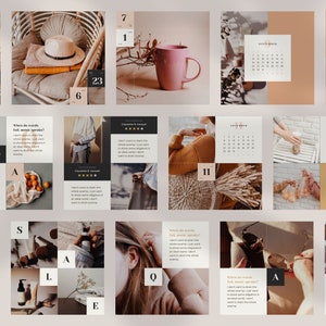 Instagram Template Canva Post Calendar - Minimum Carousel Social Media Branding Pack - Countdown Journal Diary