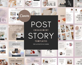 300 Instagram Template Canva Post Story Luxe - Carousel Animated Social Media Cover Pack - Quotes, Notification, CTA