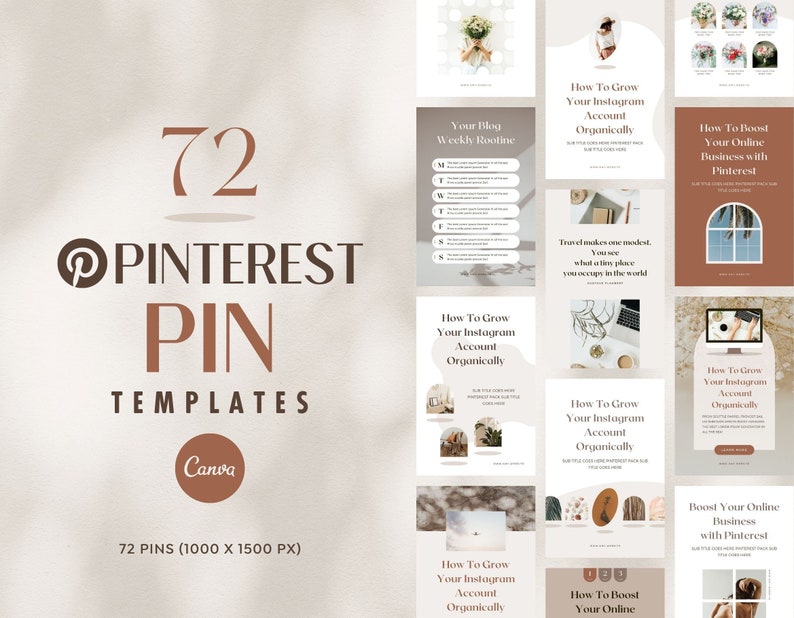 Pinterest Templates Canva Shadow - Customizable Clean Minimum Social Media Contents Marketing Design Pack