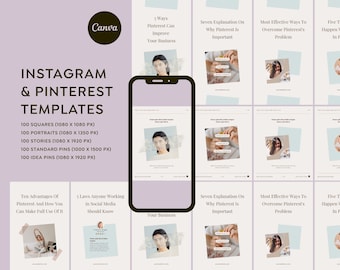 500 Instagram Pinterest Template Canva Wabi-sabi - Post Story Reel Idea Pin Cover Animated Social Media Bundle