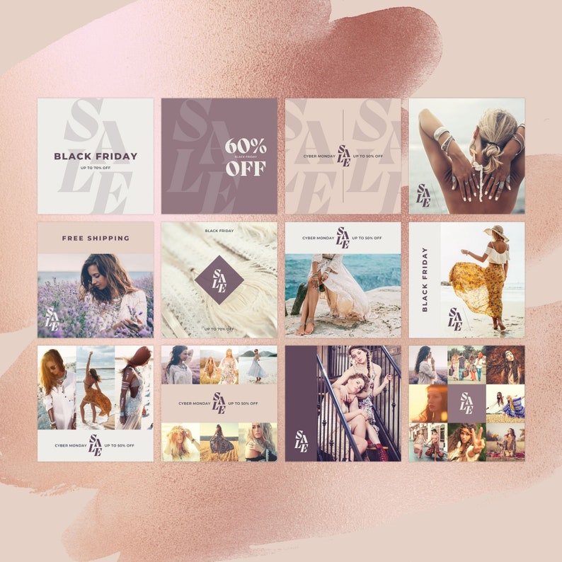 Instagram Template Canva Post Story Portrait - Elegant Minimum Boho Sales Promotion Social Media IG Pack