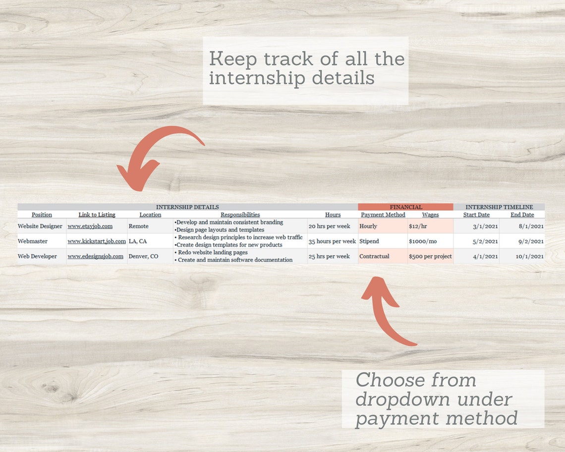 Internship Application Tracker - Downloadable Excel Spreadsheet - Etsy